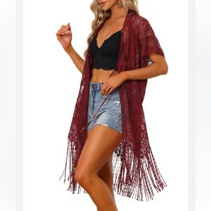 EMERETTE Lacey Fringe Boho Kimono Cardigan